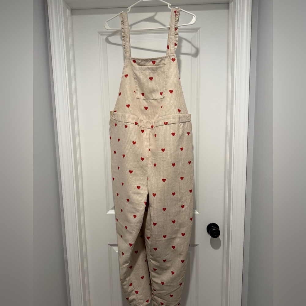 SHEIN Cream Jumpsuit with Red Hearts